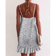 Spaghetti Strap Leopard Print Backless Ruffles Dress