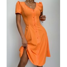 Button Front Short Sleeve V-Neck Casual Dress