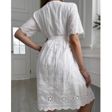 Eyelet Embroidered Tied Detail Ruched Dress